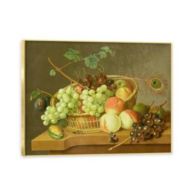 Imagem de Moldura dourada. Arte vintage emoldurada de frutas mortas, pintura clássica de cozinha country, decoração de parede de casa de fazenda quente para sala de jantar e cozinha. B07. 60 x 80 cm-23,7 x 31,5