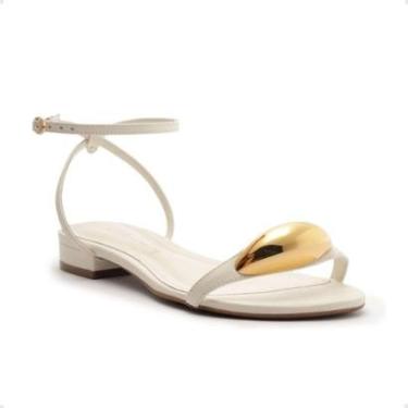 Imagem de Sandália Rasteira Couro Metal Arezzo Silvia Braz Branca-Feminino