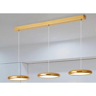 Imagem de Luminária pendente LED moderna redonda para ilha de cozinha, sala de jantar, sala de estar, mesa de jantar, escritório, bar, altura ajustável, lustre com controle remoto e intensidade regulá