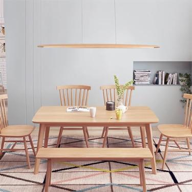 Imagem de Luminária pendente LED em madeira, estilo ilha de cozinha, lustre linear para sala de jantar, com intensidade regulável e controle remoto, ideal para mesa de jantar, cozinha, escritório, bar
