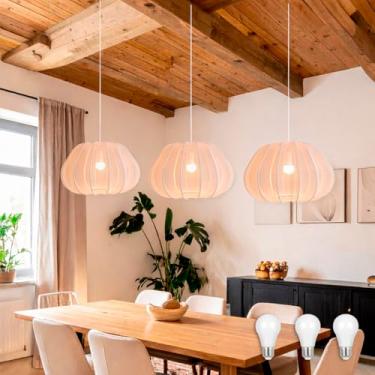 Imagem de 3 Pendente Luminária Balloon Tecido Transparente Tec12 + Led