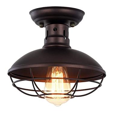 Imagem de Luminária de teto industrial semi-embutida com cúpula, estilo lustre, com estrutura de arame de ferro, iluminação rústica para corredor, luminárias pendentes vintage (marrom)