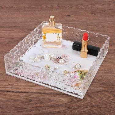 Imagem de Bandeja organizadora de acrílico recortado de 21 x 20 cm, bandeja decorativa multifuncional para material de escritório, casa, cozinha, banheiro, mesa e penteadeira, organizador de bancada