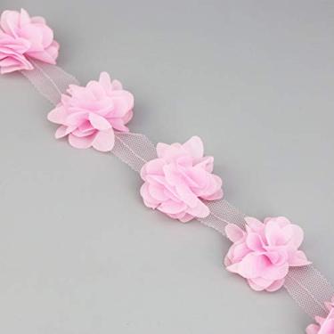 Imagem de (60 peças/lote) Pétala Rosa Chiffon Renda Tecido Fitas Artesanato 50 mm Largura, Rosa Claro, G