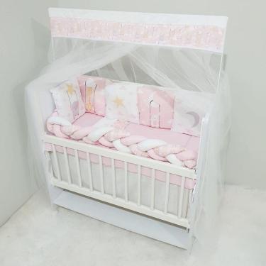 Imagem de Kit Mini Berço E Saia De Berço 13 Peças Bebê Bichinhos Rosa