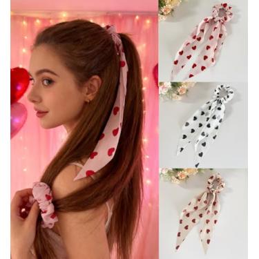 Imagem de Cachecol de cabelo para mulheres, laço atado, laços de cabelo com estampa floral, faixas elásticas, fita de cabelo apertada, suporte de rabo de cavalo para meninas, 3 peças, coração do amor-1