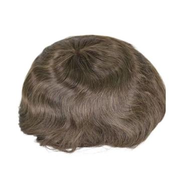 Imagem de Aplique de testa Sistema de peruca cabelo humano masculino com renda francesa e linha fina PU 7x9 polegadas peça substituição(4#)