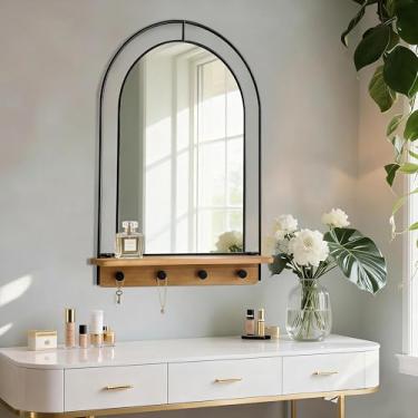 Imagem de BAODANFU Espelho de parede com prateleira e gancho, espelhos decorativos para entrada, banheiro, quarto