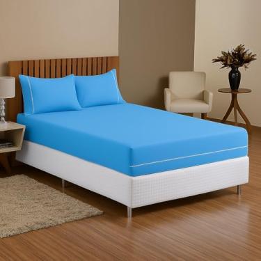 Imagem de Capa de Colchão Queen Malha com Zíper – Proteção Total 30 cm impermeável Hipoalergênica (azul claro)