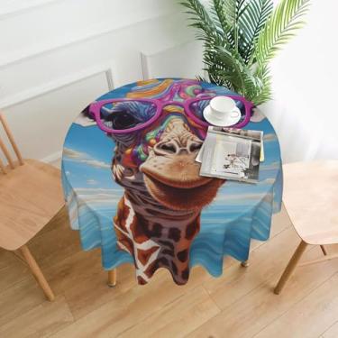 Imagem de QAZWZML Toalha de mesa decorativa com estampa de girafa travessa redonda de 152 cm, adequada para mesas de jantar, mesas de café, piqueniques
