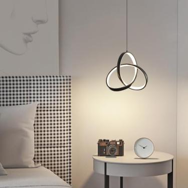 Imagem de Lustre LED moderno, luminária pendente redonda de 15W, ajustável em 3 cores (3000k/4500k/6000k), luminária de teto com 2 anéis para sala de jantar, cozinha, sala de estar, quarto e bar (pret