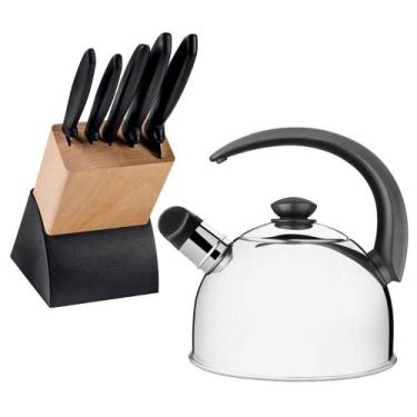 Imagem de Kit - Faqueiro Plenus 6 Peças + 1 Chaleira Em Aço Inox 2,1Lts Com Apit