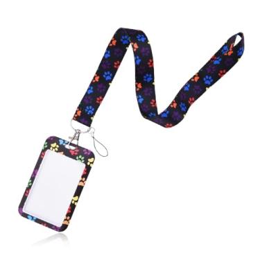 Imagem de Cordão com estampa de pata de cachorro e gato com suporte de crachá para estudante, enfermeira, presente de aniversário para mulheres, homens, porta-cartões de identificação, filhotes, gatos, chaveiro