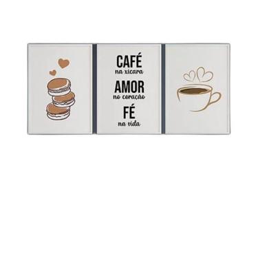 Imagem de Kit 3 Quadros Café Amor e Fé 24x18cm - Vidro Branco