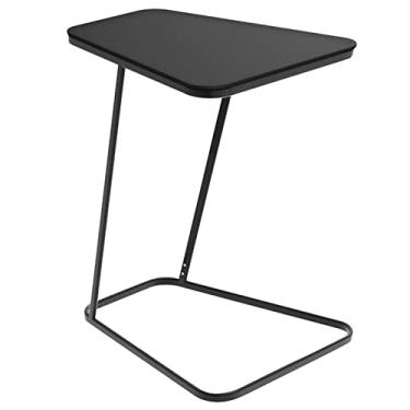 Imagem de Mesa lateral sofá mesa lateral em forma de C sala de estar mesa de lanche mesa de cabeceira bandeja de computador mesa de chá pequena mesa de canto (cor: branco) (preto)