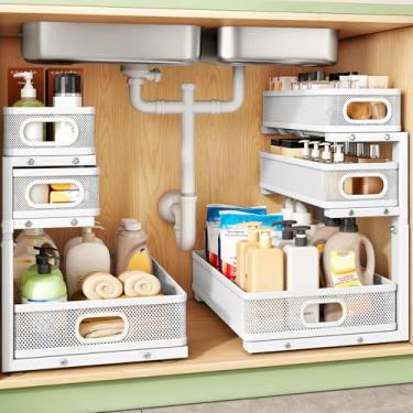 Imagem de Kitstorack Organizador sob a pia, 1 pacote com 3 níveis de altura ajustável de metal espesso organizador de gabinete, suporte deslizante para gaveta de armazenamento para banheiro, cozinha, despensa