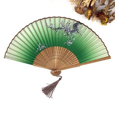 Imagem de Ventilador de mão dobrável para, ventiladores dobráveis, 1 peça vintage chinês fiado seda flor impressão ventilador de mão dobrável oco esculpido ventilador de mão evento; suprimentos de festa