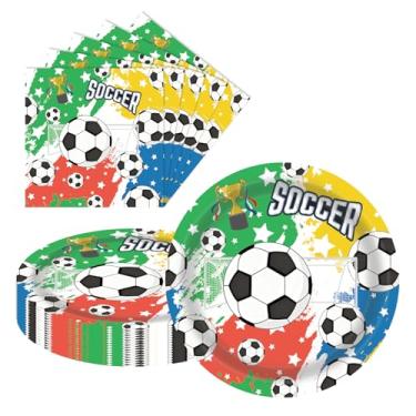 Imagem de LDFDRT Pratos e guardanapos de papel de futebol, 40 peças, suprimentos de festa, pratos de 23 cm, utensílios de mesa descartáveis, decorações para chá de bebê, aniversário, piquenique, casamento, chá