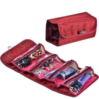 Imagem de Bolsa Viagem Dobravel Frasqueira Necessaire Bolsinha 4 Divisorias Bolsos Organizador Maquiagem Pinceis Acessorios Organi