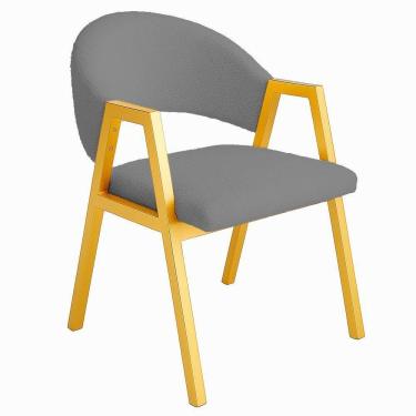 Imagem de Cadeira De Jantar Antonella Boucle Estilo Poltrona Com Pés Dourados - 7 Decor Cinza Escuro