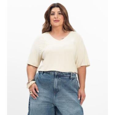 Imagem de Blusa Manga Curta Feminina Plus Size Secret Glam Bege, Plus G4, Bege