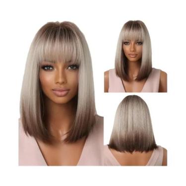 Imagem de Peruca Sintética Curta Lisa Loira Com Franja Em Camadas Natural Para U