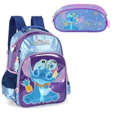 Imagem de Kit Mochila Stitch Bolsa Violeta Juvenil Disney Com Estojo - Luxcel