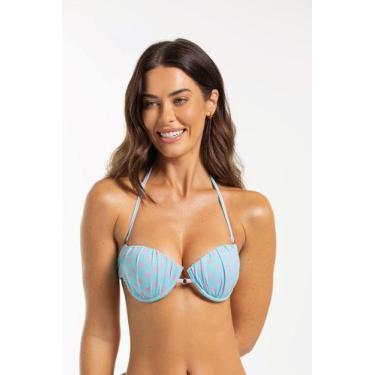 Imagem de Top Biquíni Meia Taça Franzido com Argola Estampado - Cor De Cacau, P,