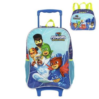 Imagem de Kit Mochila Rodinha Lanheira Sestini PJ Masks M Power Heroes, Azul, Ún