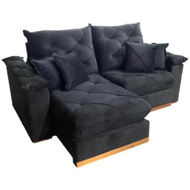 Imagem de Sofá Gran Plus com Molas Ensacadas 4 Lugares Retrátil e Reclinável 230cm Tecido Veludo Império Cor Preto