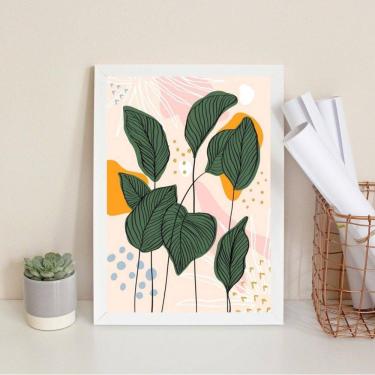 Imagem de Quadro Folhagens Decoração Moderna 33X24Cm - Com Vidro