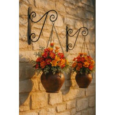 Imagem de Kit 2 Suporte Ferro Colonial Parede Vaso Samambaia - Azul Mirtilo, Pre