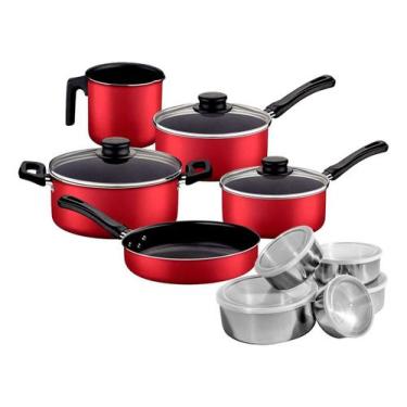 Imagem de Jogo De Panelas Tramontina Caribe 5 Peças Antiaderente Com Jogo De Tig