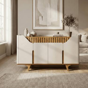 Imagem de Aparador 160cm Ripado Portas Prateleiras Organizadoras