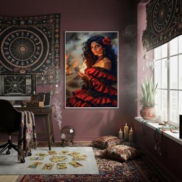 Imagem de Quadro Decorativo Cigana Do Fogo 70X50Cm Mold Branca - Quadros On-Line