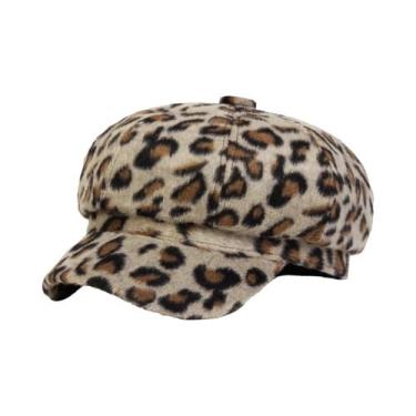 Imagem de Chapéu Newsboy Unissex Com Estampa De Leopardo, Boina Retro Octogonal,