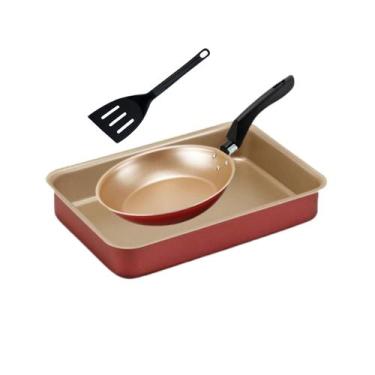 Imagem de Kit Assadeira Alta E Frigideira 16 Cm Cereja Com Espátula - Heraa