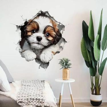 Imagem de Adesivo de parede 3D Cute Puppy para quarto e sala de estar - taiyuank