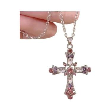 Imagem de Colar Feminino Y2K Gótico Com Zircônia Em Formato De Coração E Cruz, P
