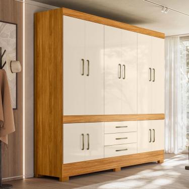 Imagem de Guarda Roupa Roupeiro New Murano 10 Portas 3 Gavetas Cinamon Touch Off White Demóbile
