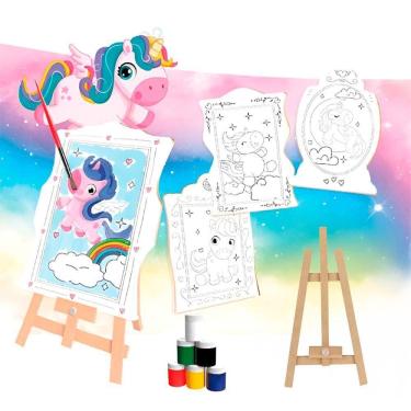 Imagem de Brinquedo Kit De Pintura Infantil Cavalete Avental Tema:unicórnio