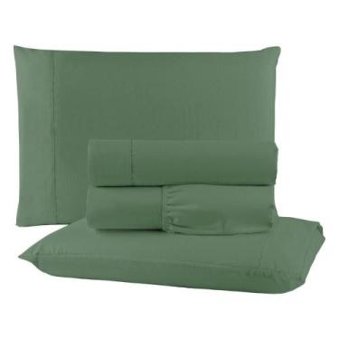 Imagem de Conjunto Queen 4pçs Lençol e Fronha Microfibra na Cor Verde - ENTROU C