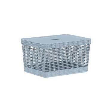 Imagem de Caixa Cesto Organizador Grande Grid Com Tampa 20 Litros - Ou, Azul