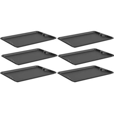 Imagem de Kit 6 Bandejas Plásticas Preta 48x33cm Servir Coza Uno Restaurante Fas