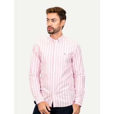 Imagem de Camisa Tommy Hilfiger Masculina Oxford Slim Bold Stripe Rosa Claro-Masculino