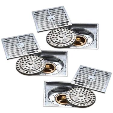 Imagem de Ralo 10x10 Kit 3 Uni Inox Lavabo Banheiro Anti Inseto Anti Odor Rapido Escoamento Seguro Resistente