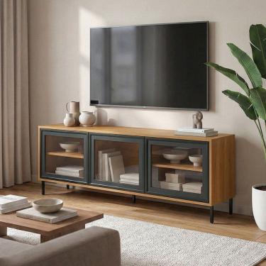 Imagem de Rack para TV Até 55 Polegadas Refresh 3 Portas com Vidro Marrom/Preto - Brv