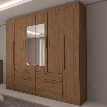 Imagem de Guarda-Roupa Casal Fortaleza 6 Portas 4 Gavetas com Espelho Jatoba - Panorama Móveis