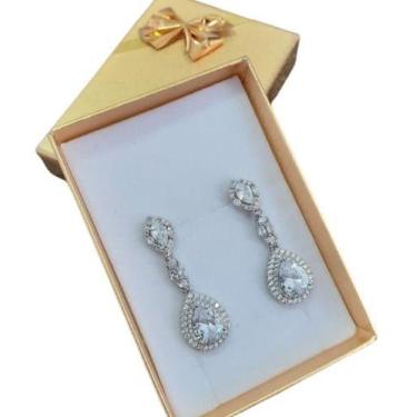 Imagem de Brinco Noiva Pedra Zirconia Prata Gota Debutante Pequeno - De Castro j