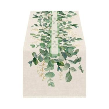 Imagem de Caminho De Mesa Boêmio Com Folhagem Verde E Flores De Dogwood, Decoraç